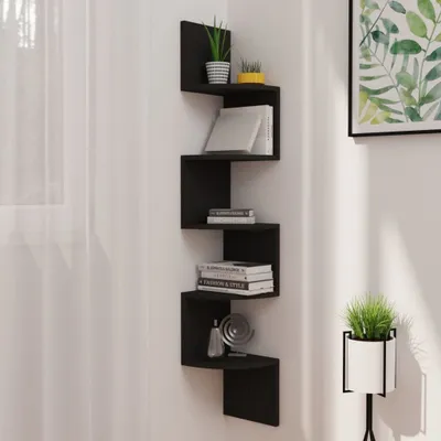 Obrázek produktu pro Maison Exclusive - Nástěnná rohová police černá 19 x 19 x 123 cm kompozitní dřevo
