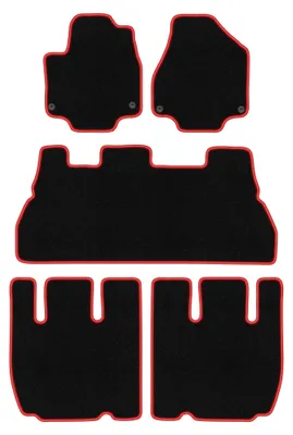 Image de Tapis de sol en moquette pour Chrysler Pacifica II 2017- (7 places) – jeu 4 pièces, noir/rouge, sur mesure – Wielganizator CARLUX