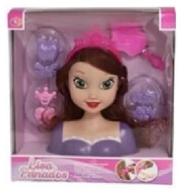 Productafbeelding van Kaphoofd Prinses van 21 cm voor kinderen bruin met 7 accessoires - kappop - kapkop - kaphoofd
