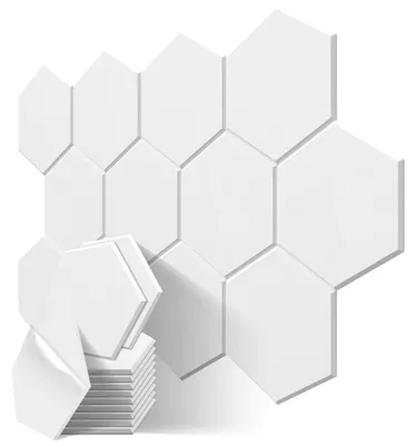 Immagine prodotto di Pannelli acustici esagonali, autoadesivi, confezione da 12 pezzi, dimensioni 30 x 26 x 1 cm, per l'isolamento acustico delle pareti
