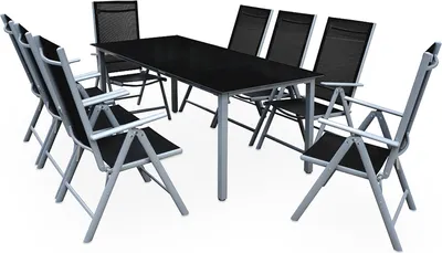 Produktbild von CASARIA® Gartenmöbel Set 8 Stühle mit Tisch 190x90cm Aluminium Sicherheitsglas Wetterfest Klappbar Modern Terrasse Balkon Möbel Sitzgruppe Garnitur Bern