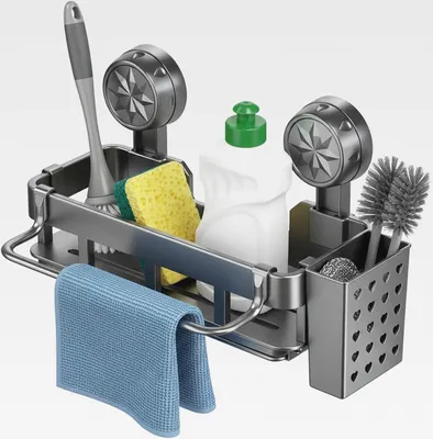 Produktbild von Spülbecken Organizer,Spülbecken Caddy Organizer,Multifunktionaler Organizer Küchen mit Abflusspfanne,Abnehmbarem Spültuchhalter und Aufbewahrungsbox,Saugnapf Schwammhalter Küche