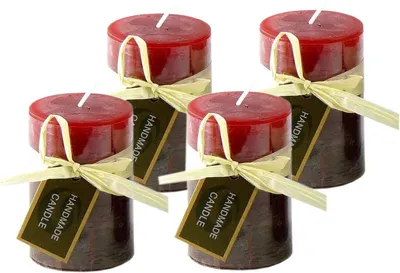 Produktbild von Durchgefärbte Stumpenkerzen in Bordeauxrot, 4er-Set, 7,5 x 5 cm – Kerzen für den Adventskranz