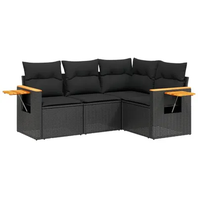 Obrázok produktu pre vidaXL 4-dielna záhradná sedacia súprava s vankúšmi Black Poly Rattan