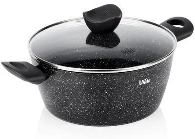 Produktbild von Vilde | Kochtopf Induktion 3,6 L - mit Glasdeckel - ⌀24 cm - Antihaft Topf - Aluguss Suppentopf - Spülmaschinenfest - GRANITICA