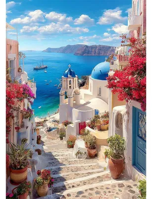 Image de Kit de peinture diamant, motif : architecture grecque, paysage, 5D, 30x40 cm, couleurs vives