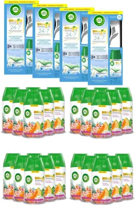 Produktbild von Air Wick Freshmatic Max – Starter-Set mit 4 Geräten und 28 Nachfüller – Batteriebetrieben – Duft: Sommervergnügen 24 x 250 ml + Nachfüller Baumwolle & Weißer Flieder – 4 x 250 ml Nachfüller + 4 x Gerät in Schwarz