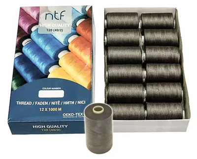 Universal Nähgarn Polyester 12 Spulen mausgrau