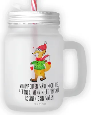 Produktbild von Mr. & Mrs. Panda Mason Jar Fuchs  Schlittschuhe - Transparent - Geschenk, Weihnachtsbaum, Trinkgefäß, Weihnachten, Weihnachtsmann, Weihnachtstage, Eiskaffee Glas, Winter