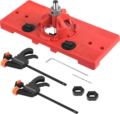 Immagine prodotto di Dima di foratura per cerniere a incasso - Dima di foratura - Per cerniere a incasso da 35 mm - Con punta Forstner da 35 mm inclusa - Guida al montaggio