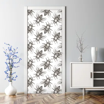 Produktbild von Dekorative Türtapete selbstklebend Klebefolie Türposter Türaufkleber Bienen schwarz 77 x 200 cm