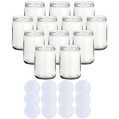 Immagine prodotto di set di 12 barattoli da conserva 580 ml classic con tappo a vite bianco - Barattoli da conserva con tappo a vite TO82 - Barattoli da conserva vuoti da riempire