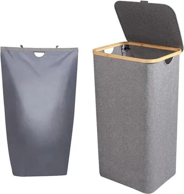Produktbild von Graue 100l Wäschesammler mit Deckel und abnehmbarer Tasche
