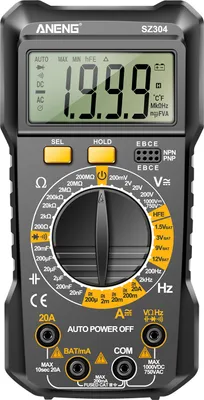Obrázok produktu pre ANENG SZ304 Multifunkčný digitálny multimeter s 1999 čítačmi, True RMS, prenosný, vysoko presný tester, meria napätie, prúd, odpor, kapacitu, frekvenciu, diódu s testovacími káblami