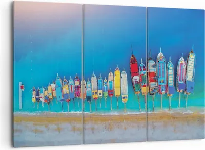 Produktbild von Bild auf Leinwand - Leinwandbild - 3 Teile - Schiffe Strand Perspektive - 105x70cm - Wand Bild - Wanddeko - Wandbilder - Leinwanddruck - Bilder - Wanddekoration - Leinwand bilder - CE105x70-4415