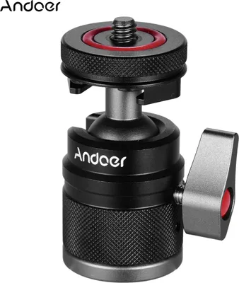 Produktbild von Andoer 2 in 1 Mini Kaltschuh Kugelkopf Dual Use mit 1/4 Schraube Kaltschuhhalterung 360 ¡ã schwenkbare Aluminiumlegierung Kompatibel mit Kamerahandyhalter Speedlite Stativ Selfie Stick