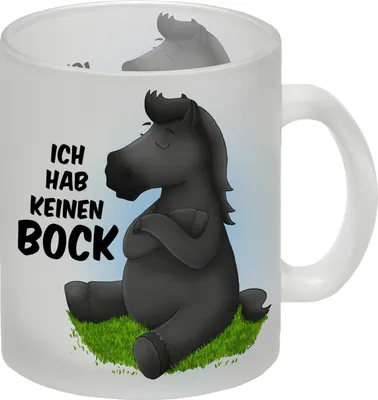 Produktbild von Ich hab keinen Bock Glas Tasse mit schwarzes Pferd Motiv
