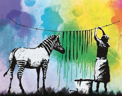 Produktbild von Banksy Kunstdruck Bild - Zebra Streifen Waschtag (40 x 50 cm)
