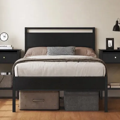 Einzelbett 90x200 cm mit Lattenrost, Stauraum, schwarz