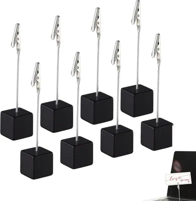 Produktbild von 12 Stück Memo Clip Halter Ständer, Fotohalter, Memohalter Sitzkartenhalter Postkartenhalter für Bilder Karte Hinweis Büroklammer (Schwarz)