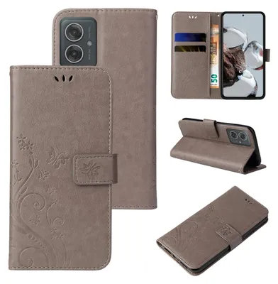 A collage of images showing a flip phone case with a floral and butterfly design.