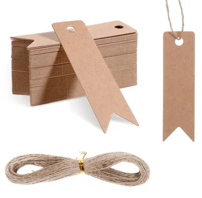Productafbeelding van Cadeauhangers - Kraftpapier labels met jute koord - 2 x 7 cm - 100 stuks - Bruin