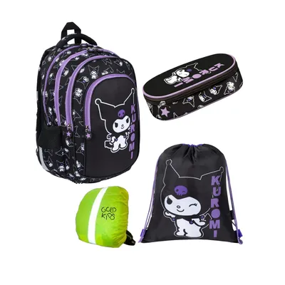 Produktbild von Goldkids - Schulranzen für Jungen und Mädchen, 4er-Set - Schul-Rucksack für Kinder mit Schlampermäppchen- Schuhbeutel und Regenschutz - Kuromi Motiv
