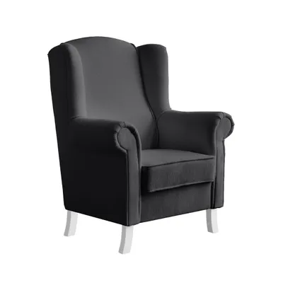 Produktbild von Ohrensessel LEONARDO Relax Sessel für Wohnzimmer, Polstersessel, Bouckle Anthrazit, Holzbeine Weiß