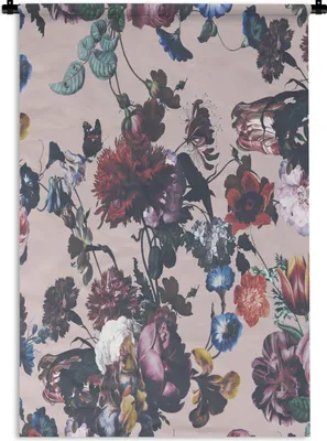 Produktbild von MuchoWow® Wandteppich Wandbehang Blumen - Muster - Vintage 90x135 cm Tapisserie Dekoration Wandtuch - Baumwolle - Wandskulptur