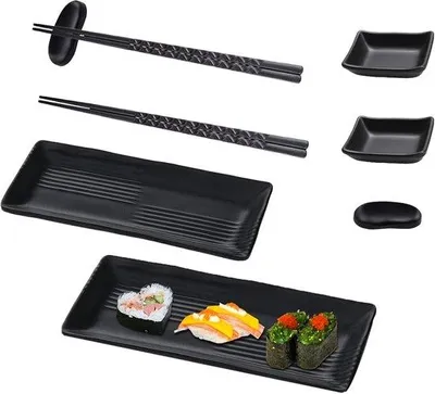 Produktbild von Famanu Sushi-Set mit Dipschalen und Essstäbchen - Schwarz