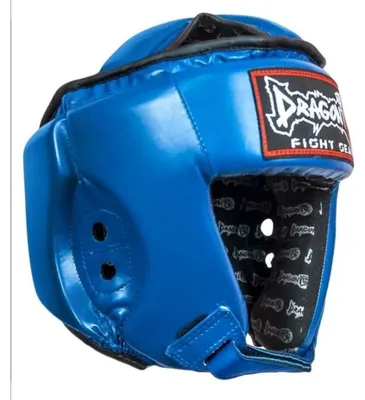 Productafbeelding van Dragon DRG-99-L hoofdbeveiliging, gecertificeerd door IFMA - Professionele Muay Thai & kickboks helm van echt leer - CE-gekeurd - Blauw/Rood (Blauw, XL)