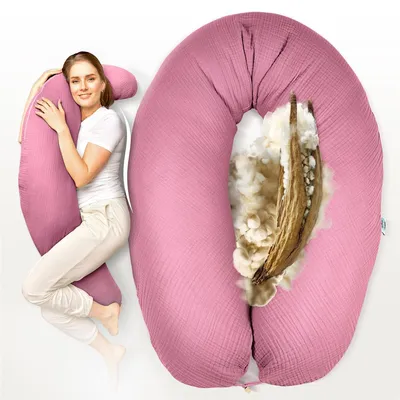 Produktbild von Natur Musselin Stillkissen XXL 190x35 cm Kapok-Seitenschläferkissen – Kapokfüllung & Baumwolle – GOTS
