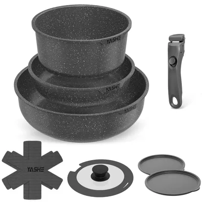 Produktbild von YASHE 9-teiliges Kochgeschirrset, Induktion, ungiftig, PTFE- und PFAS-frei