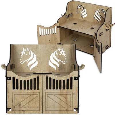 Immagine prodotto di Hoofly Hobby Horse: supporto da parete per 2 cavalli - Pratici accessori per cavalli con porte, spazio di archiviazione e ganci