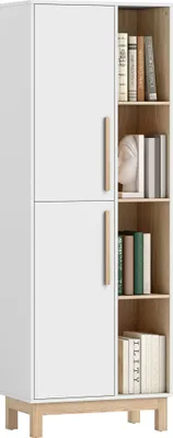 Produktbild von HOMCOM Badezimmerschrank Hochschrank, mit 2 Türen, 4 Offenen Ebenen, Weiß