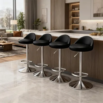 Image de Ensemble de 4 tabourets de bar, pivotants, réglables en hauteur, revêtus en similicuir noir