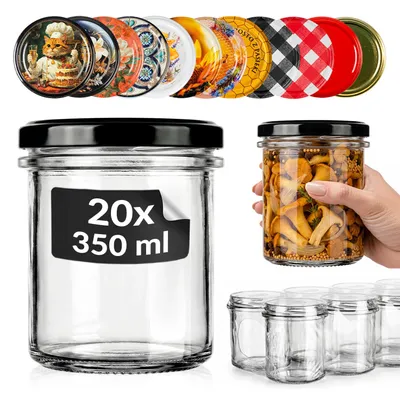 Zdjęcie produktu dla SuperButelki - 20x Słoik szklany 350 ml z zakrętką, zestaw słoików 0,35 l z zakrętkami na przetwory, miód + E-BOOK, słoiki szklane wieczko fi 82, Obraz wygenerowany przez AI