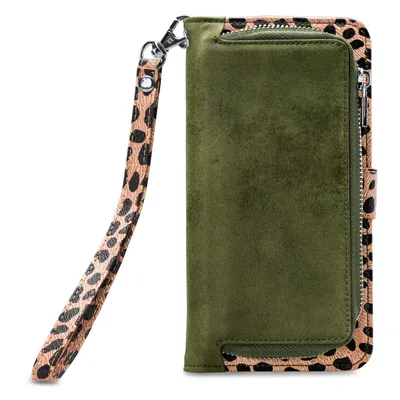 Imagen del producto de Funda tipo gel 2 en 1 con cierre de cremallera para Samsung Galaxy A31, color verde oliva/estampado de leopardo