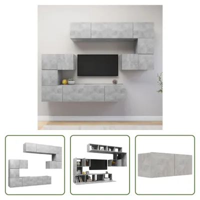 Produktbild von The Living Store 8-tlg. TV-Schrank-Set Betongrau Holzwerkstoff