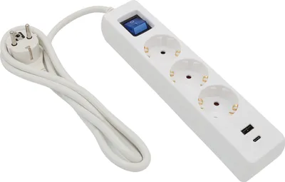 Produktbild von 3m Steckdosenleiste weiss 3 fach mit USB-A + USB-C Ladebuchse Schalter flachem Winkelstecker