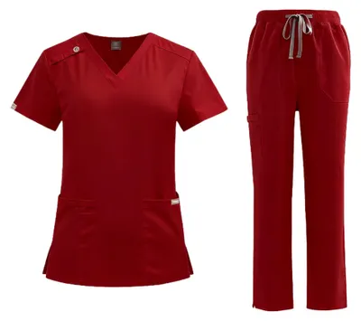 Immagine prodotto di Set di camice e pantaloni unisex, maniche corte, scollo a V, 2 tasche, pantaloni a gamba dritta, vita regolabile, uniforme medica, tessuto confortevole