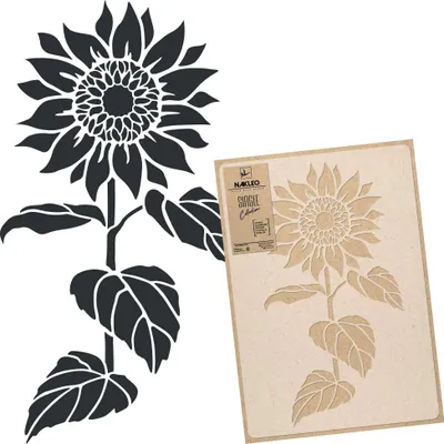 Produktbild von Große Malschablonen L 59x95 cm, Sonnenblume Blatt Natur Muster, Wiederverwendbare Kunststoff Wandschablone