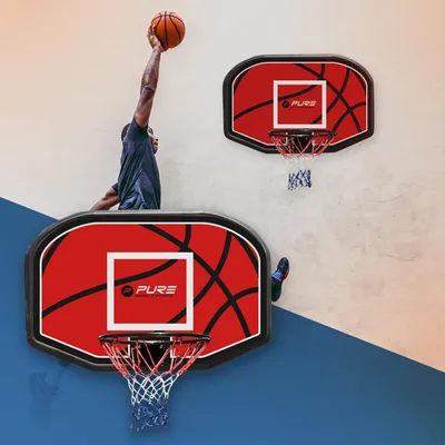 Produktbild von Pure2Improve Basketball-Backboard mit Ring und Netz Ø 45cm, Tür- und Wandmontage, Basketballkorb Hoop, wetterfest Indoor/Outdoor, Hängender Basketballring aus Stahl & Nylonseil für Erwachsene & Kinder
