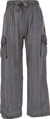 Produktbild von Gestreifte Yogahose, Uni Baumwoll-Goa-Hose - Blaugrau, Herren, Baumwolle, Größe: L