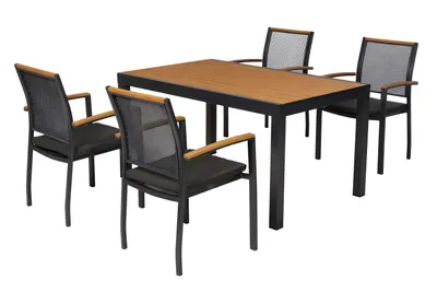 Obrázek produktu pro Sada zahradního nábytku Merxx Itanos, 9dílná, 4 stohovatelné židle včetně sedáků, stůl 150 x 90 cm – hliník/plast