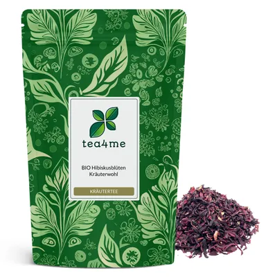 Produktbild von tea4me BIO Hibiskusblüten Kräuterwohl Blüten geschnitten für Hibiskustee