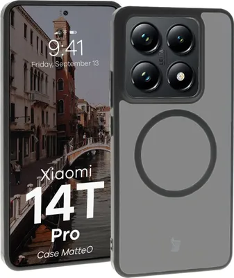 Produktbild von Bizon Case MatteO Magnetringhülle für Xiaomi 14T Pro, halbtransparent mit schwarzem Rahmen
