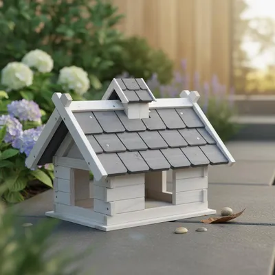 Produktbild von Vogelhaus Holz Vogelvilla Futterhaus Nistkasten weiß/grau wetterfest