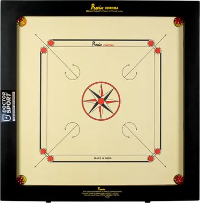 Produktbild von Precise Super Satin 82 x 82 cm – 8 kg – 6 mm – Carrom Board – komplett mit Striker Powder Discs – hergestellt in Indien