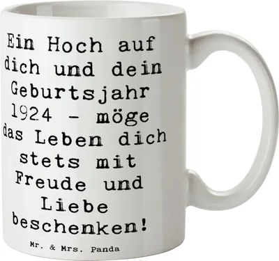 Produktbild von Mr. & Mrs. Panda Pott Spruch 1924 Geburtstag - Weiß - Geschenk, Alter, Bedruckte Tasse, Jahr, besondere Geschenke, Kaffeetasse, liebevolle, Kaffeebecher, Happy Birthday